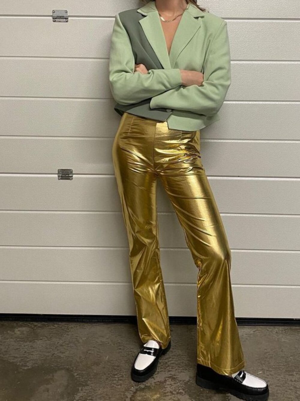NEW Hosbjerg Metallic Gold Unique Straight Leg Pants Size Small Disco Fashion